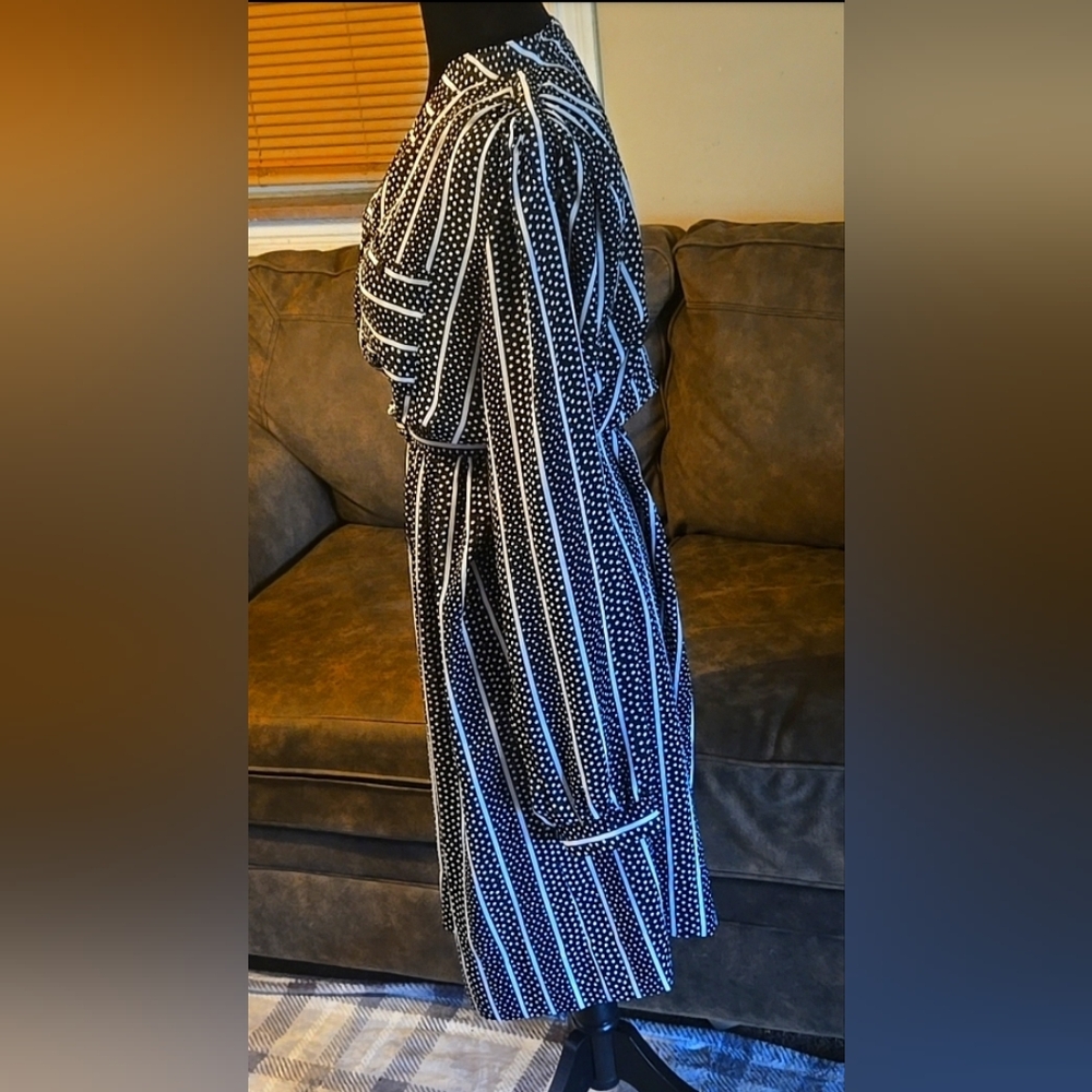 Black & White Polka Dot Dress with Stripes Made by B.G.B LTD ~ Size 10 - Picture 7 of 8